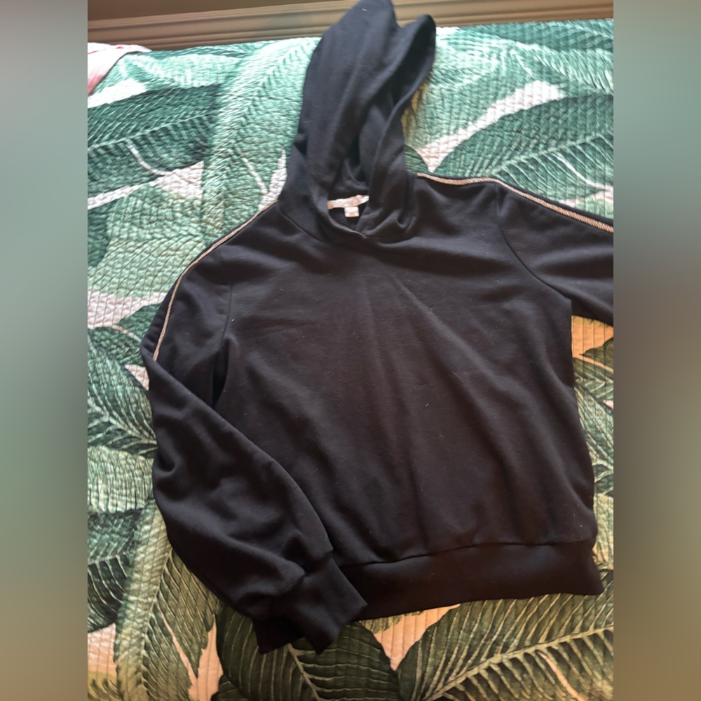 Culpos x Inc Black Hooded Sweatshirt with Contrast rhinestone Shoulder Trim